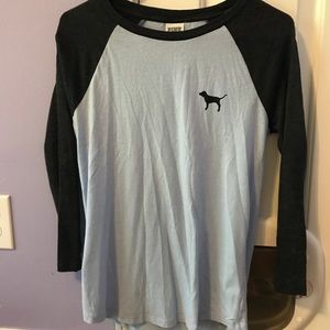 Light blue and black Pink shirt.